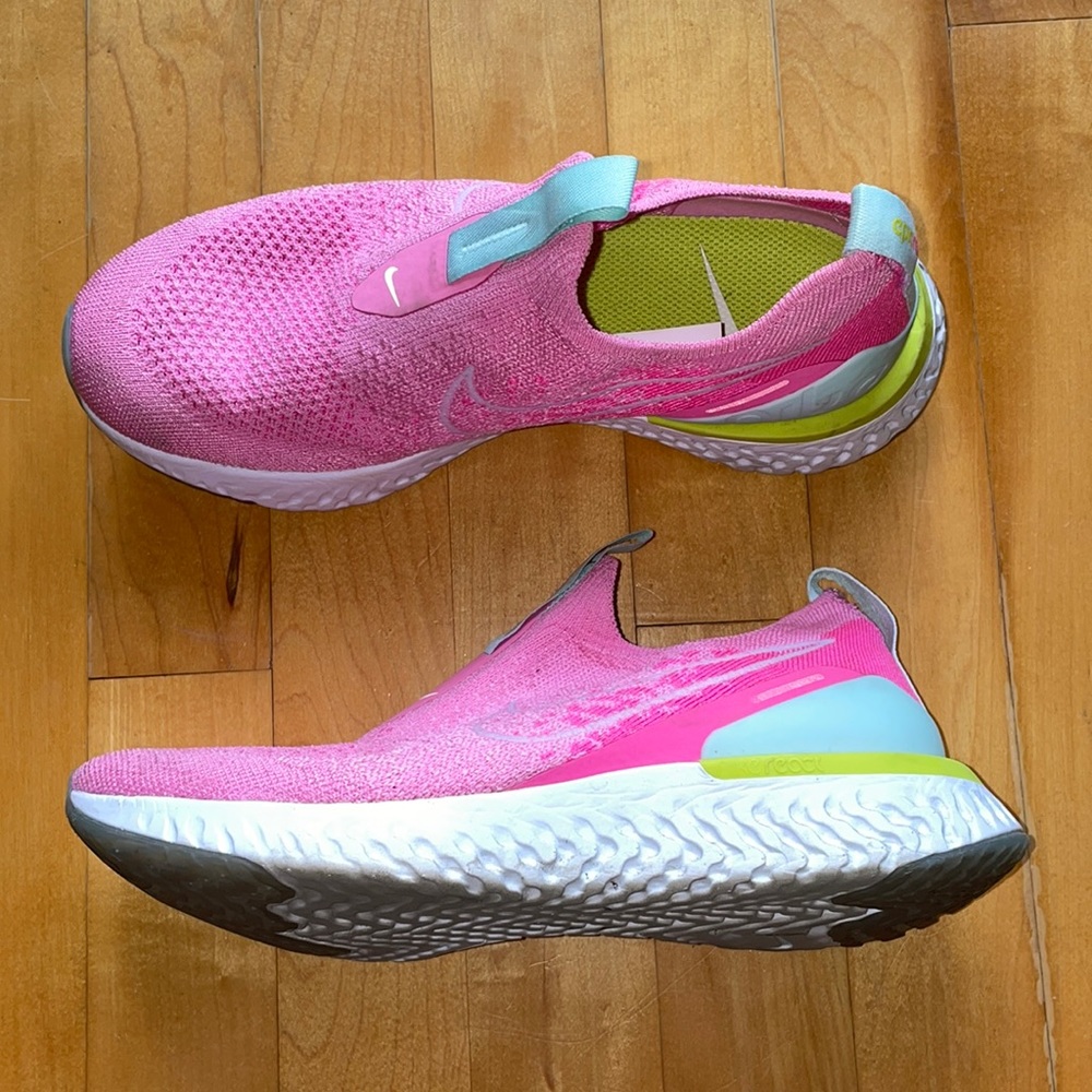 Nike Epic Phantom React Flyknit Psychic Pink White Laceless CJ0172-600 Size 7.5